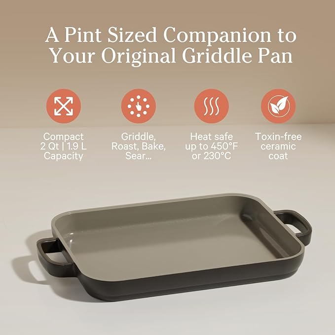 Our Place Mini Griddle Pan - 2 Quart Nonstick Ceramic Sheet Pan & Stovetop Griddle with Handles | Toxin-Free Cast Aluminum | Oven Safe up to 450°F | Char