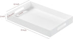 Glossy White Acrylic Serving Tray with Handles-Lucite Tray for Ottoman,Coffee Table, Breakfast, Tea, Food, Butler - Decorative Tray (10x15x2H Inch with, White)
