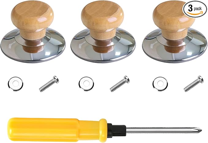 3 Pac Pot Lid Wood Knob, Universal Pot Lid Replacement Knobs,tempered glass pot lid pan cover with wood knob kitchen cooking-Great for Slow Cookers, Skillets and Kitchen Cookware Covers,