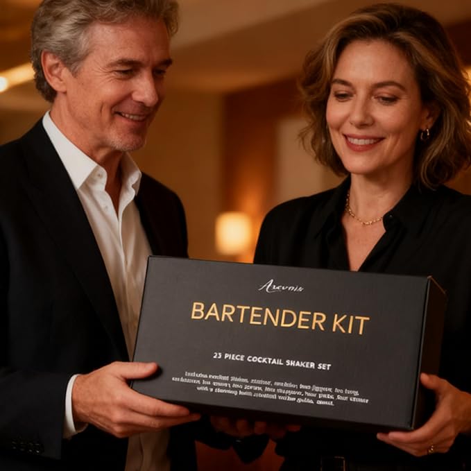 23-Piece Bartender Kit, Cocktail Shaker Set with Stand | Bar Drink Mixer Set with All Essential Bar Tools: Martini Shaker, Jigger, Strainer, Spoon, Muddler, Pourers, for Home, Bar, Party