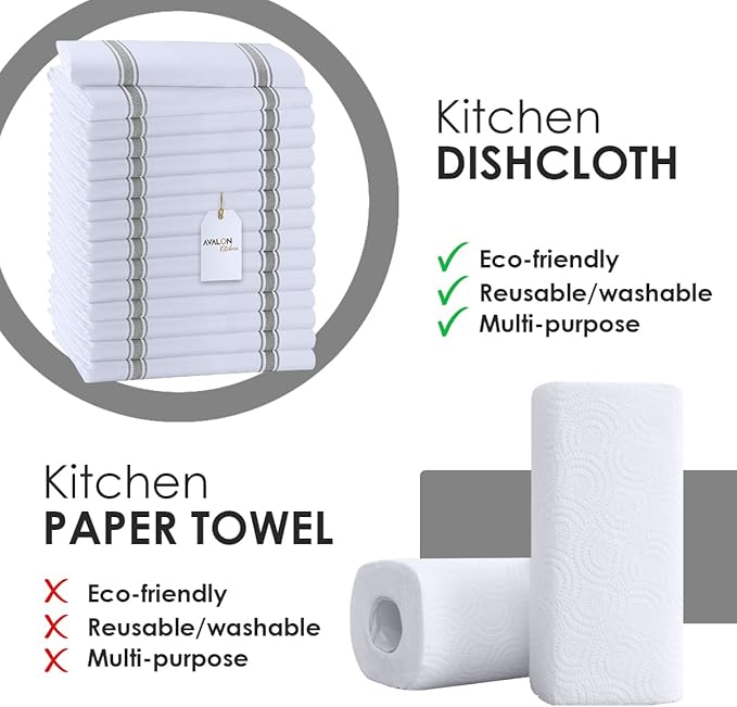 Dish Towels Set (Value Pack of 15) Size 15x25 Inch, 100% Cotton Soft & Absorbent Linen Kitchen Towels, Tea Towels, Reusable Cleaning Cloths for Household Cleaning (Grey)