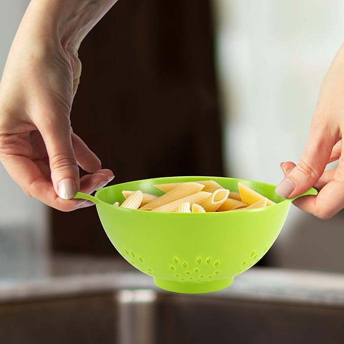 Meadow Lane 6-inch Small Colander, BPA-Free, Dishwasher Safe, Double Handles, Compact Food Strainer for Berries, Veggies and Pasta, 3-Cup Capacity, Meadow Green