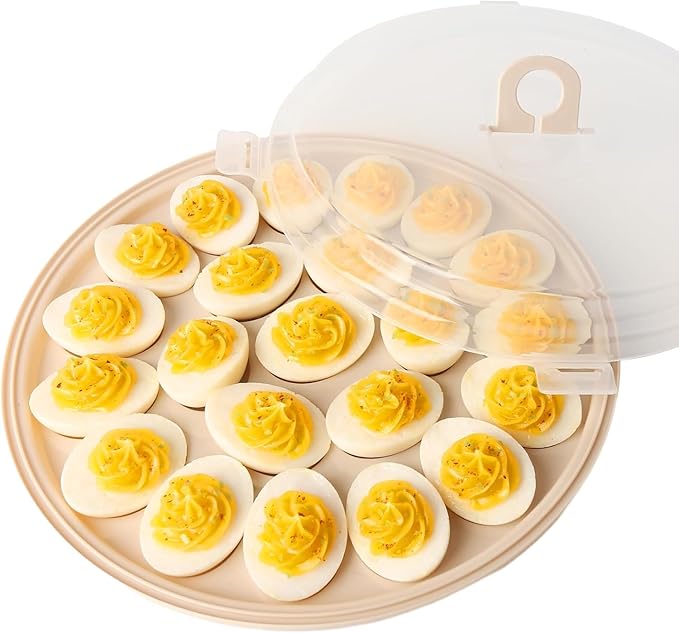 HAKSEN Deviled Egg Containers with Lid, Portable Deviled Egg Platter Carrier Holder Trays with 22 Slots for Holiday Party and Home Kitchen, Brown