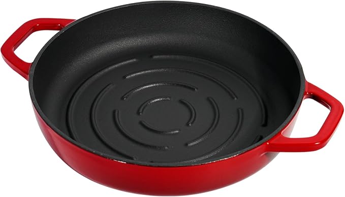 Cast Iron Bread Oven With Cloche Lid for Baking - Red Enameled Dutch Oven With Dome Lid for Sourdough - 5 qt