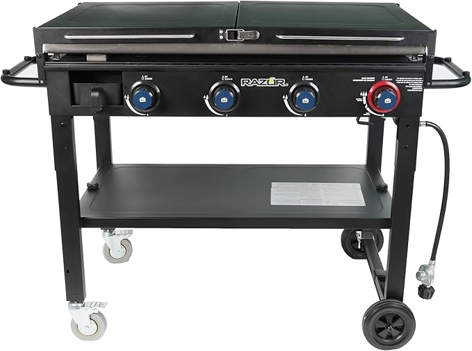 Razor Griddle 4-Burner Portable Outdoor Flat-Top Griddle with Foldable Prep Shelves, 37" Propane Gas Grill