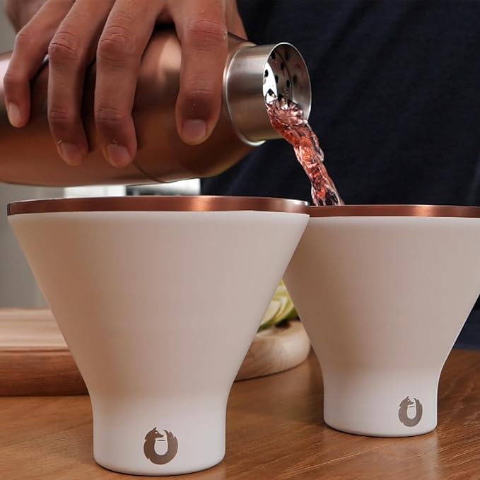 SNOWFOX Premium Vacuum Insulated Stainless Steel Martini Glass, Set of 2, Martinis Stay Icy Cold, Stemless Cocktail Glasses, Elegant Home Entertaining, Bold Beautiful Barware Set, 8 oz,Shimmer Gold