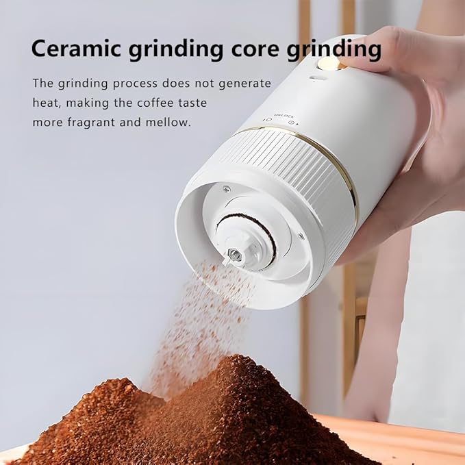 Handheld Electric Coffee Grinder Portable USB-C Rechargeable - Compact & Lightweight for Travel, Camping, Home Use, Black/White Design (60, White, one size fits all)