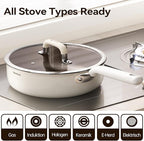 Ceramic Deep Frying Pan Nonstick - 11"(5.5 Qt) Sauté Pan with Lid, Titanium Reinforced Tri-Ply Stainless Steel Skillet, PTFE&PFOA-Free, Non-Toxic, Compatible with All Stovetops