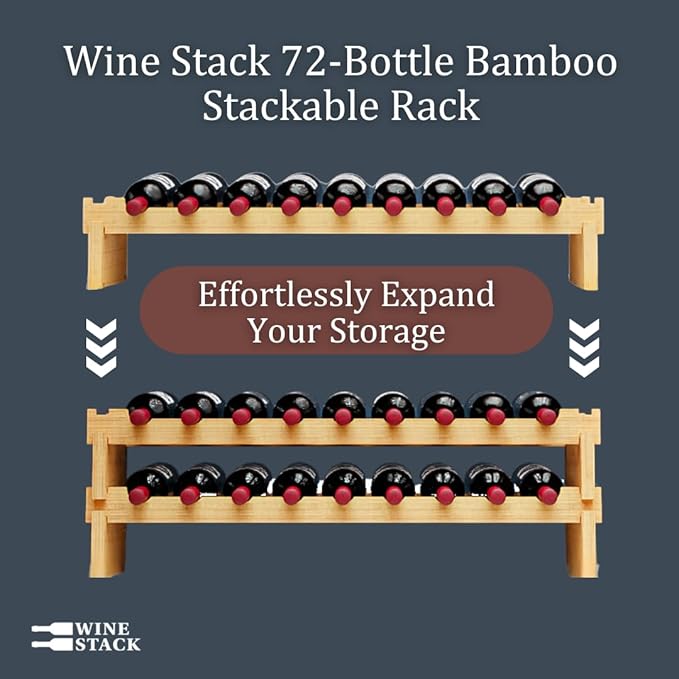 72 Bottle Bamboo Stackable Freestanding Wine Rack, No Tools Assembly, Durable, Wine and Liquor Bottle Storage for Small Spaces