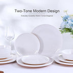 Webbylee 12-Piece Melamine Dinnerware Set - Unbreakable Plates & Bowls Set for 4, BPA-Free Lightweight Kitchen Dishes Idear for Camping, Picnic, Party,White & Brown