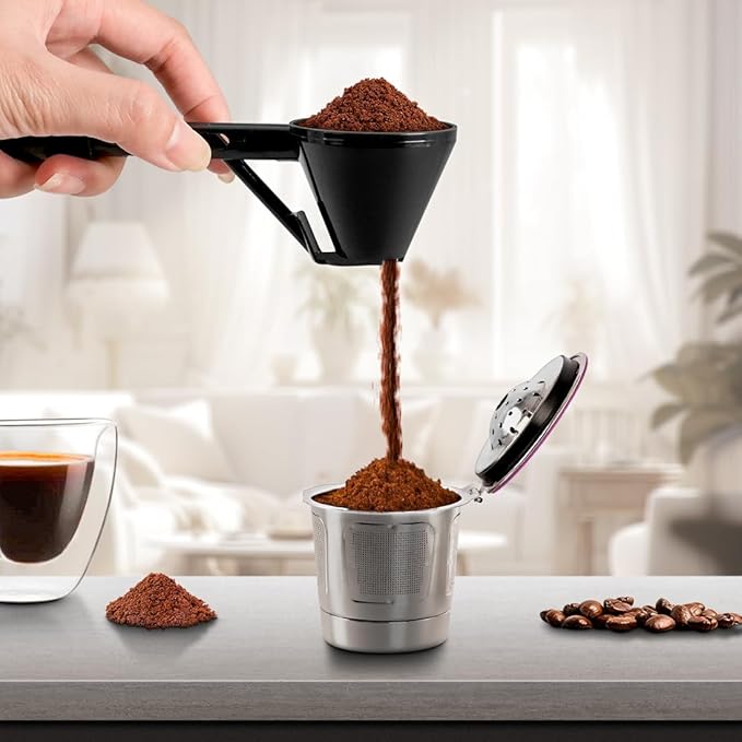 Measuring Scoop with Funnel for Filling Water Bottles with Protein Powder Milk Powder Filling Resuable K Cup Coffee Capsule with Coffee Grounds