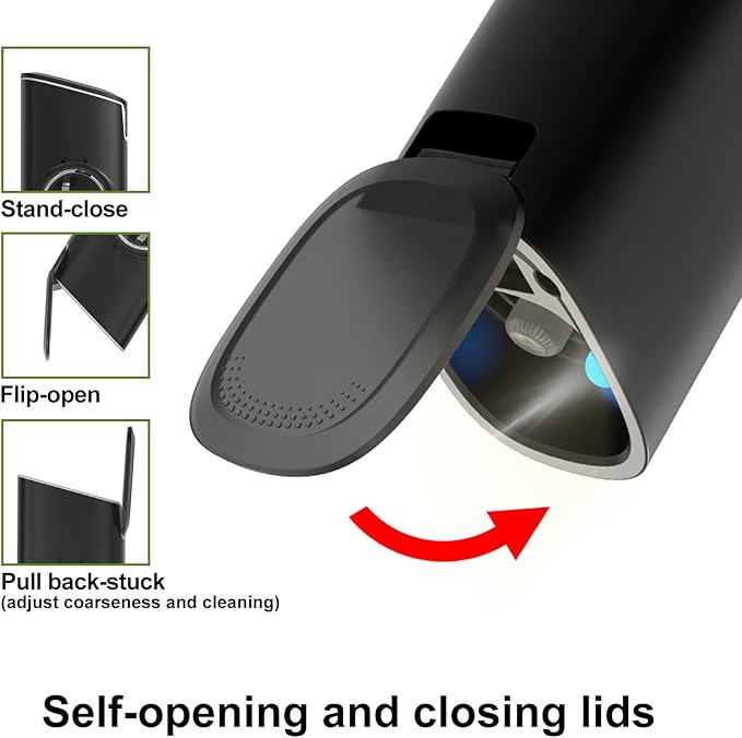 FORLIM Gravity Electric Salt and Pepper Grinder Set, Upgraded Large Capacity, USB Rechargeable Automatic One Hand Operated, Adjustable Coarseness, Auto Dust Lid, LED Light(Stain Steel Black)