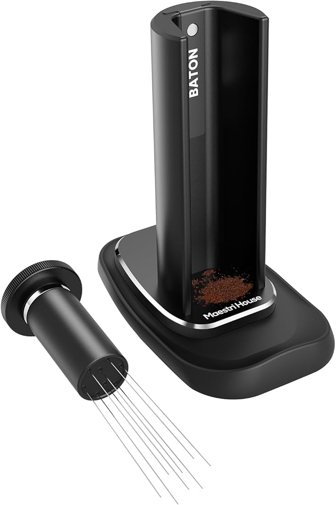 Maestri House WDT Tool, Espresso Distribution Tools Self-Clean with Aluminum Alloy Magnetic Stand, 0.3/0.4mm Needles 10 each for Espresso Stirrer Replacement (Matte black)
