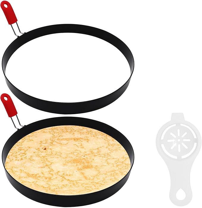8 Inch Large Egg Rings for Frying Eggs with Foldable Handle, 2 Pack Stainless Steel Round Egg Shaper, Eggs Mcmuffin Ring Mold for Camping Pancake Sandwiches