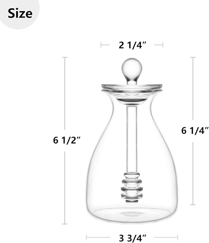 Mkono Honey Dispenser Glass Honey Pot Honey Jar with Dipper Sticks and Lid Cover Honey Containers Holder for Home Kitchen, 14 Ounces