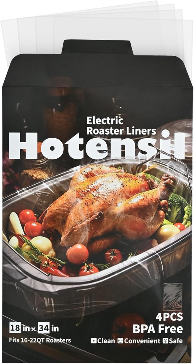 Electric Roaster Liners & Slow Cooker Liners, 4 Count 34 x 18 Inch Universal Fit for 16-22 Quart Roasters, Mess-Free Cooking, Disposable Oven Liners for Easy Cleanup, Cooking Bag