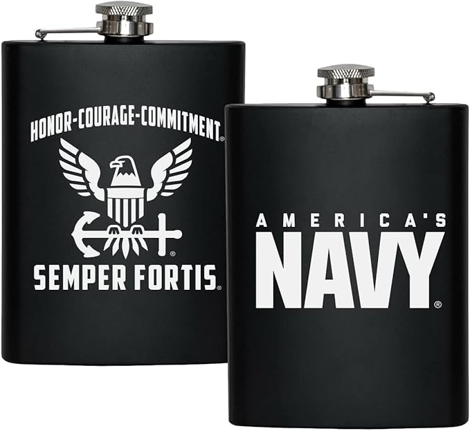 NAVY 8 oz Flask | Stainless Steel Hip Flask for Liquor – Matte Black, Great Gift Idea for Veterans | Navy 8oz Flasks