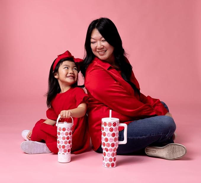 Simple Modern 40 oz Trek Tumbler with Handle and Straw Lid | Cup Holder Friendly Insulated Stainless Steel Travel Mug | Happy Heart Eyes