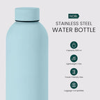 NOBL Stainless Steel Water Bottle,17 oz, 500 ml, Double Wall Vacuum Insulation, Sealed Bottle Keeps Drinks Cold 24 Hrs & Hot 12 Hrs, Leak Proof, Fits Noble Carry-On Cup Holder - Baby Blue