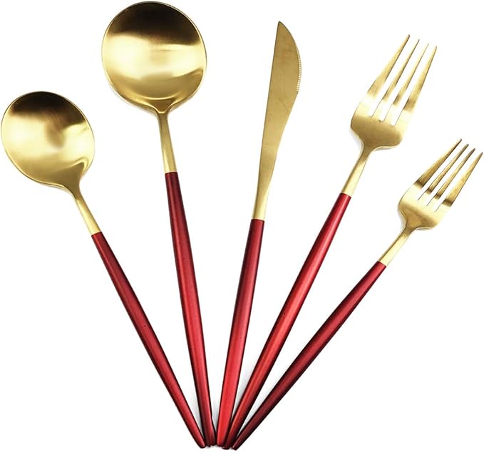 Gugrida 5-Piece 18/10 Stainless Steel Matte Gold Silverware Set, Kitchen Tableware Set, Dishwasher Safe