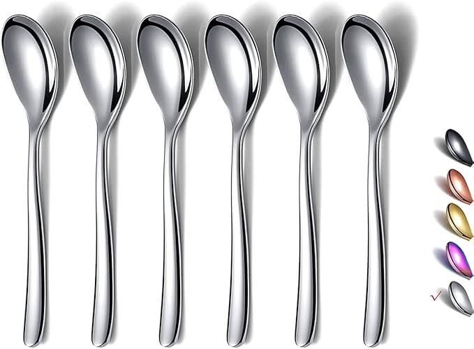 Demitasse Espresso Mini Spoons, 5.5'' Stainless Steel, Set of 6, Dishwasher Safe (Silver)