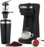 2 in 1 Single Serve K cup Coffee Maker 6-14Oz,With Travel Cup,Mini Single Coffee Maker Machine,One Button Operation,Auto Shut Off,800W With Reusable Filter