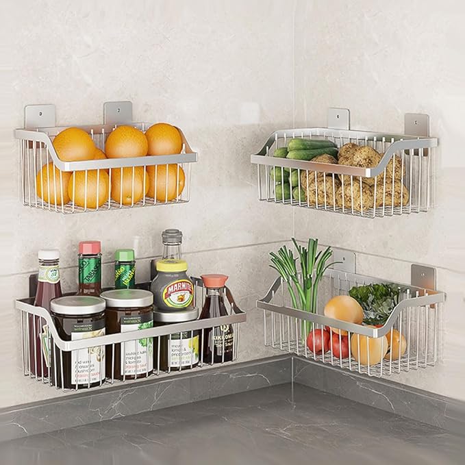 2 Set Fruit Basket for Kitchen, Pantry Kitchen Organizers and Storage, SUS304 Stainless Steel Wire Wall Basket, Onion Potato Vegetable Storage for Countertop Floor Cabinet Shelf