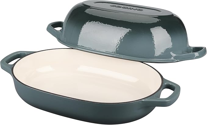 Enameled Cast Iron Dutch Oven Pot with Lid, Oval Dutch Oven for Bread Baking, Bread Oven for Homemade Sourdough Bread Baking, 7qt, Slateblue
