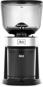 Melitta Molino Flat Burr Coffee Grinder | Whole Bean Grinder | Easy Clean & Assembly | Safety Lock Feature | with Cleaning Brush and Spoon Included |Capacity: 8 oz (225g) | 14 cups