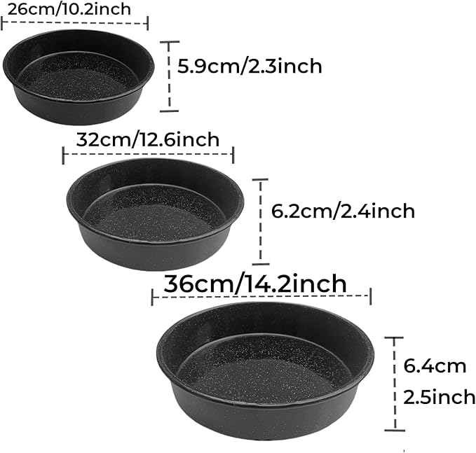 Enamel Roasting Pan Set Round Baking Pans 3pcs 10"/12"/14" Cake Pans High Performance Nonstick- Non-Toxic,PTFE&PFOA Free,Pizza Pan,Cookie Baking Sheets Oven Trays For Cooking