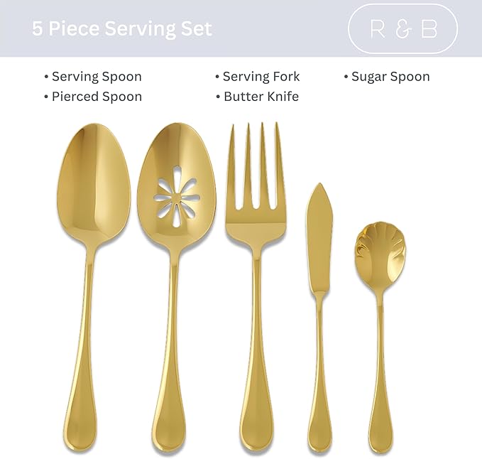 Roberts & Belk 20-Piece Camden Gold Silverware Set – Flatware for 4 – High Mirror Stainless Steel Utensils with Knives, Forks & Spoons