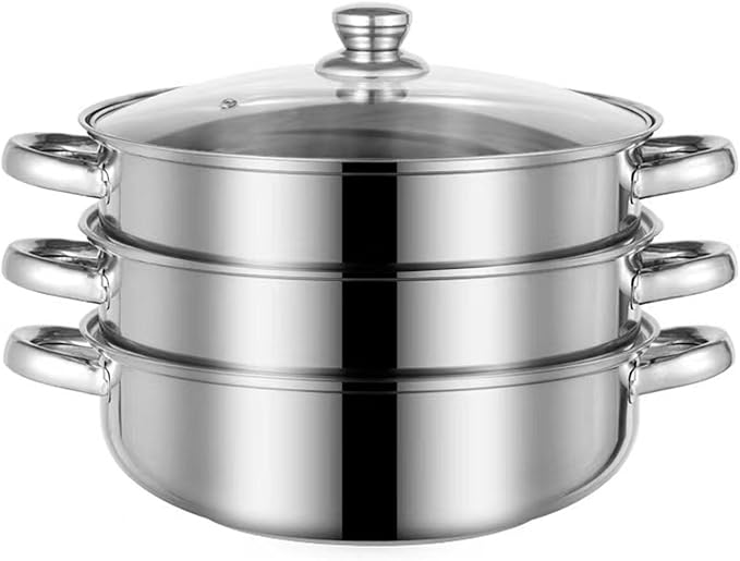 Steamer for Cooking, 5.0 Quarts Stainless Steel Steamer Pot, 3-Tier Food Steam Pots with Lid for Cooking Vegetables, Seafood, Soups, Stews and Pasta
