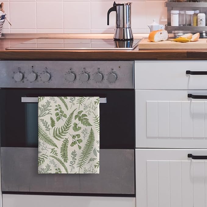 Cute Botanic Dish Towels for Drying Dishes, Absorbent Decorative Sage Green Herbs Leaves Kitchen Towels,Hand Towels Tea Tewels for Kitchen Baking Bar Bathroom Decoration