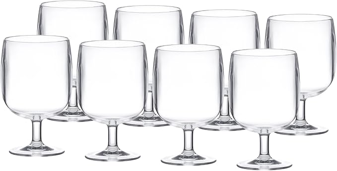 KX-WARE Classic Acrylic All-Purpose Wine Glasses, 12-ounce Plastic Stem Wine Glasses, set of 8 Clear