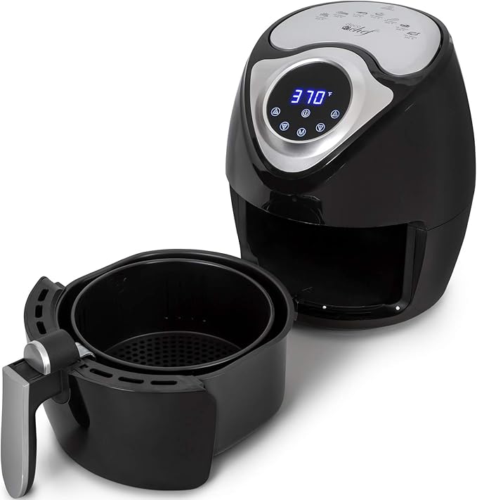 Deco Chef XL 3.7 QT Digital Air Fryer Cooker with 7 Smart Programs, LED Touch Screen, Oil-Less Non-Stick Coated Basket, Timer Counter Top, Healthy Kitchen Safe Frying Station with Cook Book