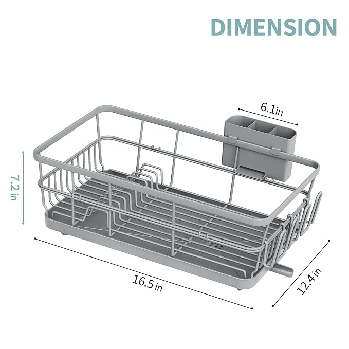 Dish Drying Rack for Kitchen Counter, Large Dish Racks with Drainboard, Kitchen Sink Dish Strainer Rack, Countertop Dish Drainer Rack with Cup & Utensil Holders, Dish Dryer Rack Large Size Gray