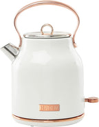 Haden Heritage 1.7 Liter Stainless Steel Electric Kettle, Hot Water Kettle with 360-Degree Base and Auto Shutoff, Ivory & Copper