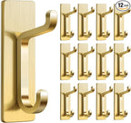 Self Adhesive Wall Hooks for Hanging: Extra Strong 13 LB, Hook for Coat, Towel in Bathrooms, Shower, Kitchen, Wall, Door Hook, Gold 12 Pack