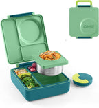 OmieBox Bento Box for Kids - Insulated Bento Lunch Box with Leak Proof Thermos Food Jar - 3 Compartments, Two Temperature Zones - (Meadow)