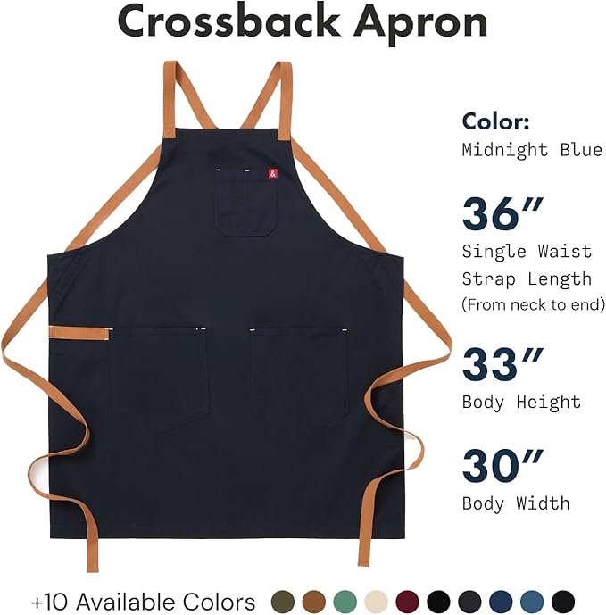 hedley & bennett Crossback Apron - Crossback Chef Apron with Pockets - 100% Cotton Twill, 8oz - Midnight Blue