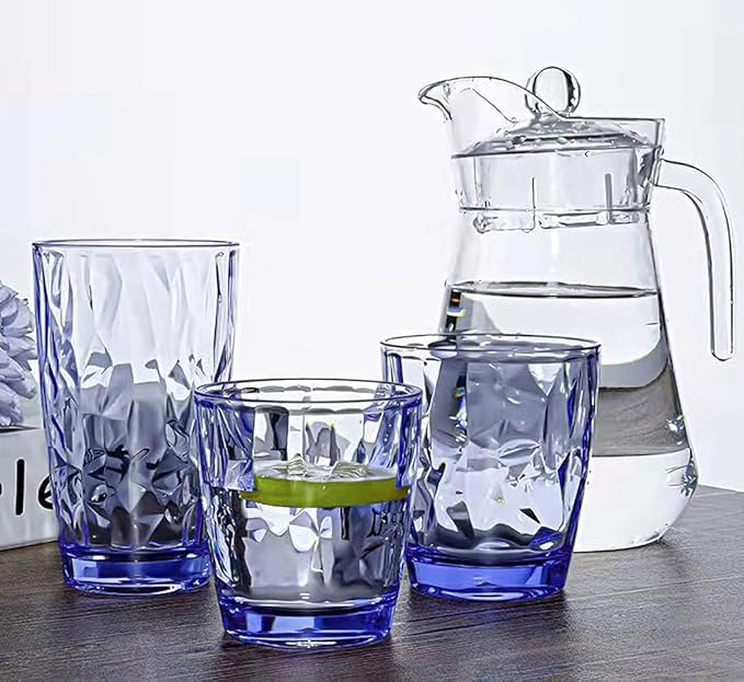 15Oz Unbreakable Tritan Drinking Glasses Shatterproof Acrylic Glasses Drinkware BPA Free Hard Plastic Cups Reusable Kitchen Water Glasses Drinking Set of 6 (Blue)