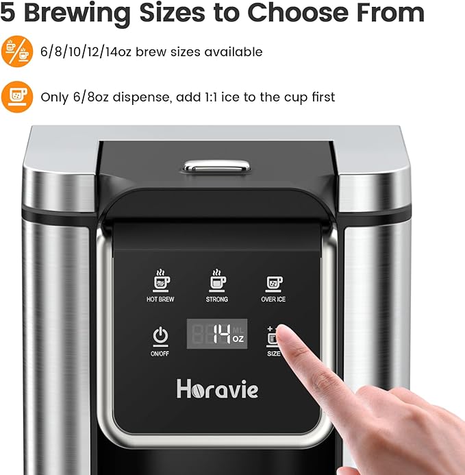Single Serve Coffee Maker for K-Cup Pod and Grounds, Hot and Iced Coffee Maker, 6 to 14oz Brew Sizes, 50oz Removable Reservoir, Strong Button Feature, Fit 6.5" Mugs, Stainless Steel, Black