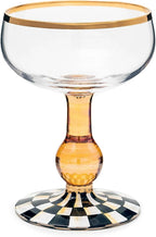 MACKENZIE-CHILDS Coupe Glass, Decorative Stemmed Cocktail Glass, 11 Ounces, Black-and-White Courtly Check