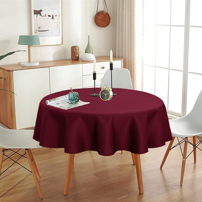 sancua 2 Pack Round Tablecloth 60 Inch Burgundy, Stain and Wrinkle Resistant Table Cloth - Washable Polyester Table Cover for Dining Tables, Buffet Parties and Camping