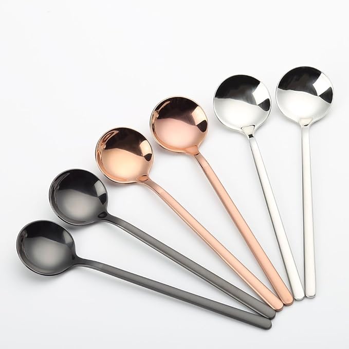 6 PCS Black Coffee Spoons, 18/8 Stainless Steel Espresso Spoons, 5.2 Inches Vogue Mini Tea Spoon, Cappuccino Stirring Small Spoon for Dessert, Ice Cream, Frosted Handle, Sweejar(Black)