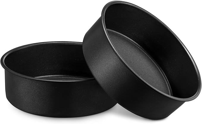LIANYU Round Cake Pans Set of 2, 6 Inch Round Layer Cake Tins for Baking, Nonstick Stainless Steel Round Baking Pan, Bakeware for Oven & Dishwasher, Non Toxic & Heavy Duty, Black