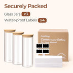 ComSaf Glass Spaghetti Pasta Storage Container with Lids 2 Qt Set of 3, Tall Clear Airtight Food Storage Jar with Wood Cover Kitchen Pantry Storage Container for Noodles Flour Cereal Coffee Beans