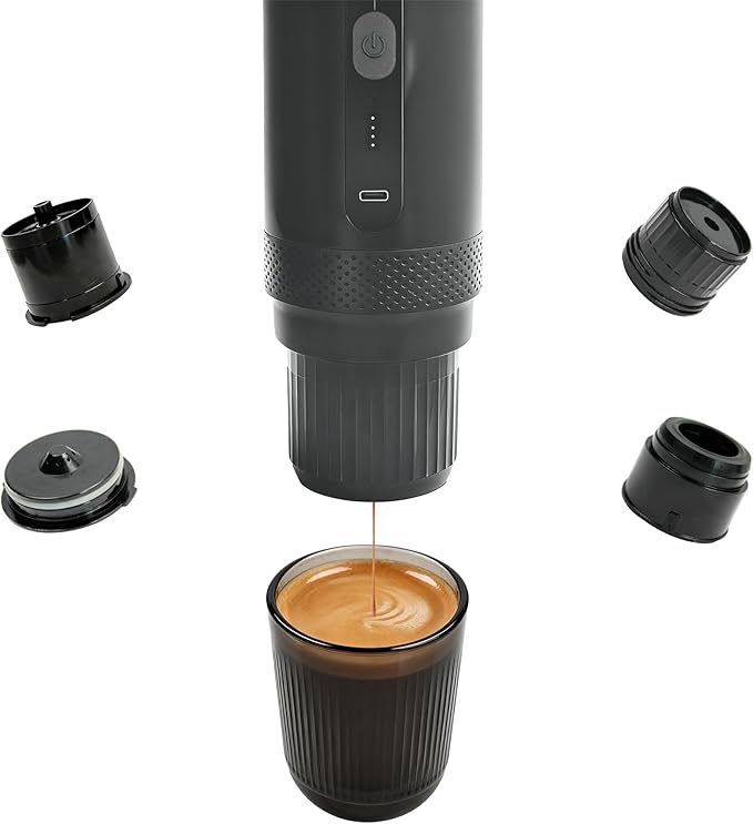 Portable Electric Espresso Machine, Travel Coffee Maker for Camping, Car Coffee Maker Self-Heating With Ground Coffee