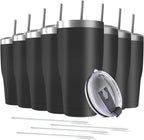 8 Pack 20oz Stainless Steel Tumblers Bulk Reusable Travel Mugs with Lid, Double Wall Powder Coated Coffe Cup for Home, Office, Outdoor Suitable for Vehicle Cup Holders