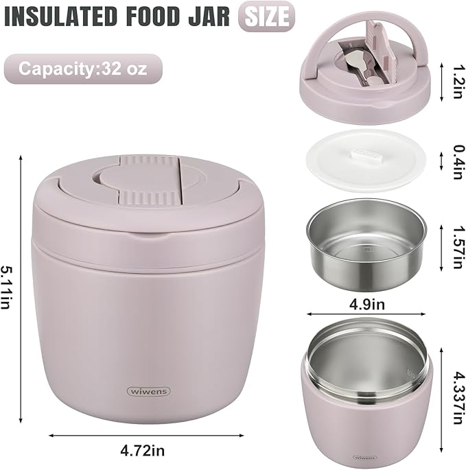 Thermo Food Jar for Hot Food Adults 32OZ Soup Thermo Lunch Containers Wide Mouth Vacuum Insulated Stainless Steel Leakproof Bento Box with Spoon (Purple)